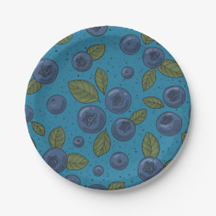Blueberries on blue paper plate