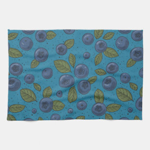 Blueberries on blue tea towel