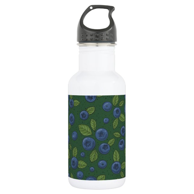 Blueberries on dark green 532 ml water bottle (Front)