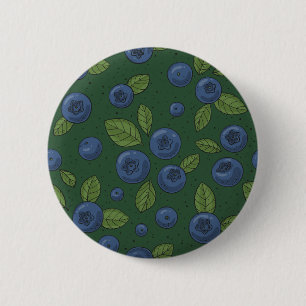 Blueberries on dark green 6 cm round badge