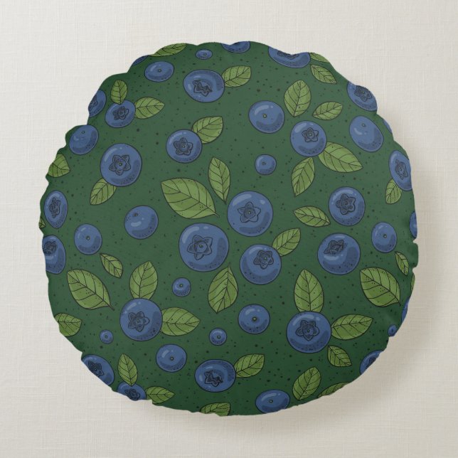 Blueberries on dark green round cushion (Front)