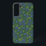 Blueberries on dark green samsung galaxy case<br><div class="desc">Hand- painted blueberries and leaves</div>