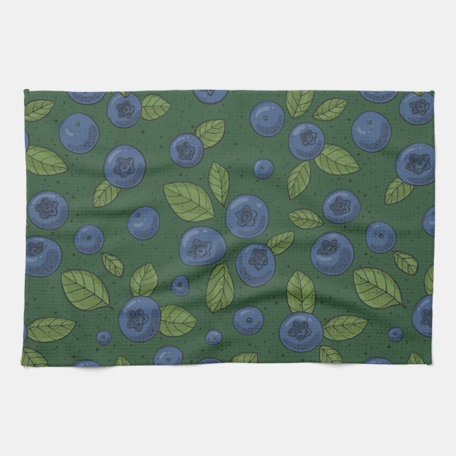 Blueberries on dark green tea towel (Horizontal)