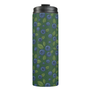 Blueberries on dark green thermal tumbler