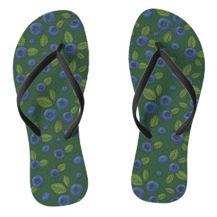 Blueberries on dark green thongs