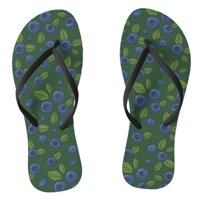 Blueberries on dark green thongs (Footbed)
