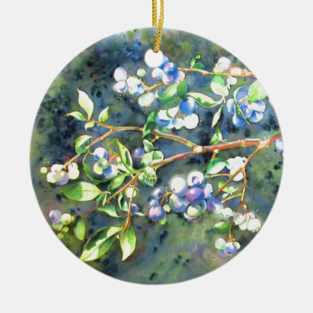 Blueberries, romantic fruit Watercolor painting Ceramic Ornament (Front)