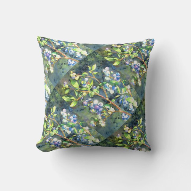 Blueberries, romantic fruit Watercolor painting Cushion (Front)