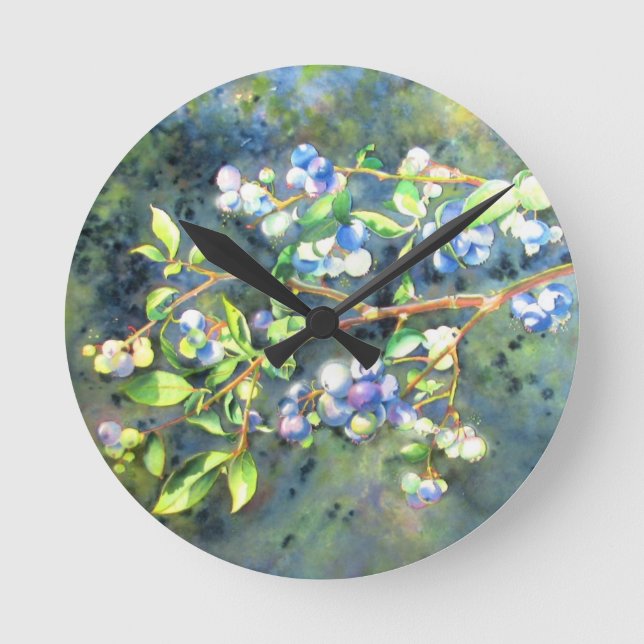 Blueberries, romantic fruit Watercolor painting Round Clock (Front)