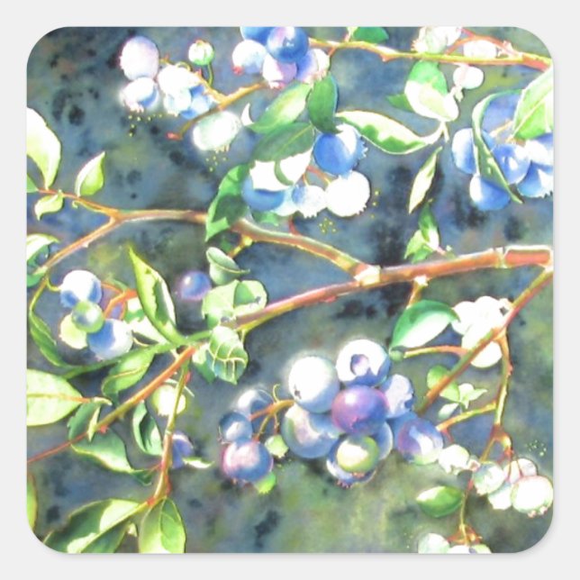 Blueberries, romantic fruit Watercolor painting Square Sticker (Front)