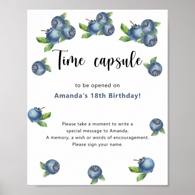 Blueberries Time Capsule 1st birthday Poster (Front)