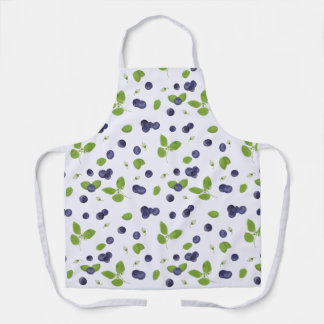 Blueberries Watercolor Blueberry Blossoms Foliage Apron