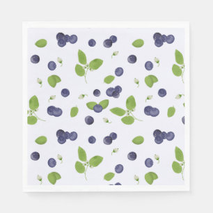 Blueberries Watercolor Blueberry Blossoms Foliage Napkin