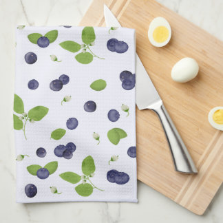 Blueberries Watercolor Blueberry Blossoms Foliage Tea Towel