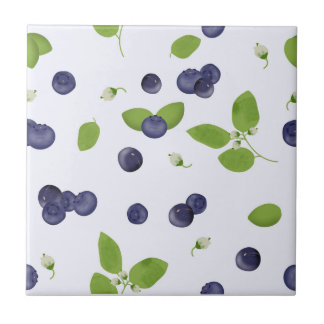 Blueberries Watercolor Blueberry Blossoms Kitchen Ceramic Tile