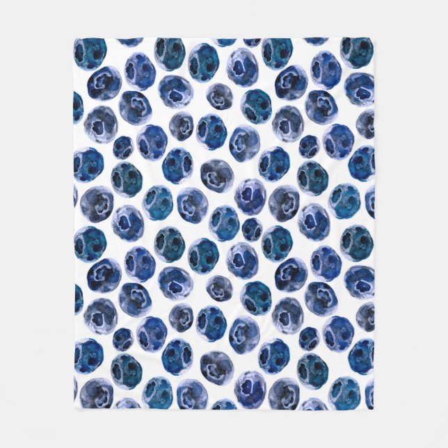 Blueberries: watercolor illustrated pattern. fleece blanket (Front)