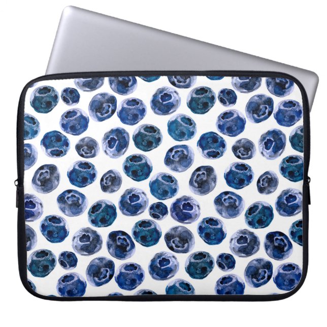 Blueberries: watercolor illustrated pattern. laptop sleeve (Front)