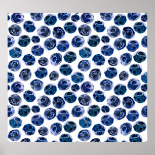 Blueberries: watercolor illustrated pattern. poster