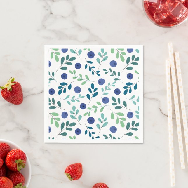 Blueberries with Green Leaves Pattern Napkin (Insitu)