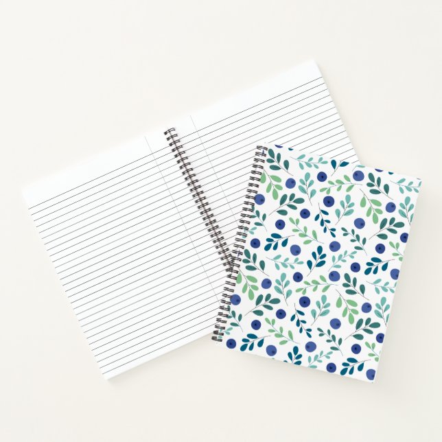 Blueberries with Green Leaves Pattern Notebook (Inside)
