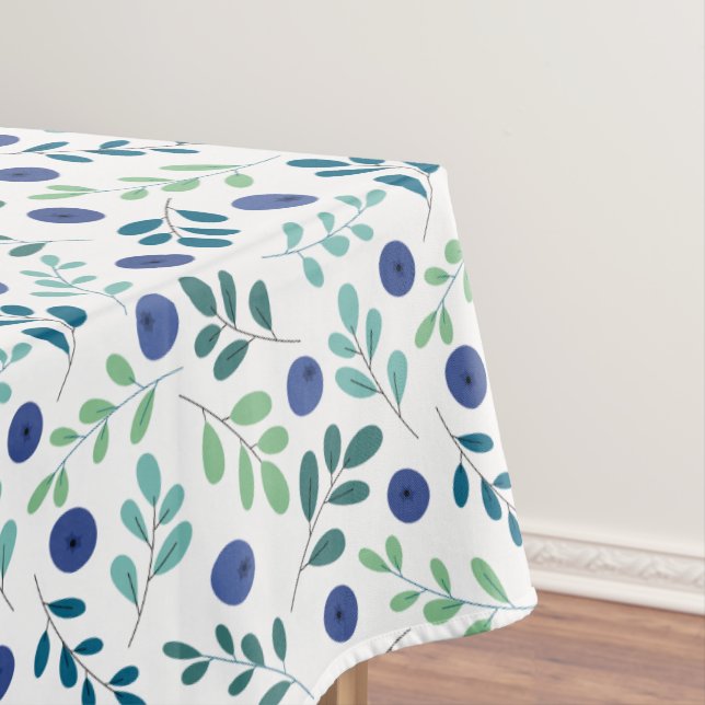 Blueberries with Green Leaves Pattern Tablecloth (In Situ)