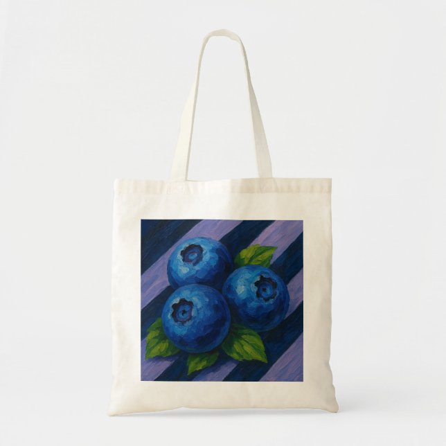 Blueberries with Navy and Soft Lavender Stripes Tote Bag (Front)