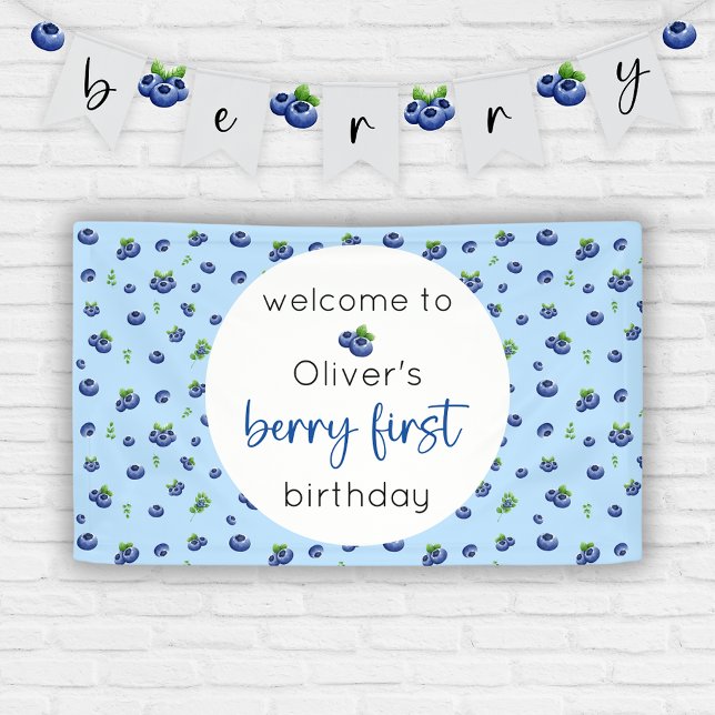 Blueberry 1st Birthday Berry First Banner (Creator Uploaded)