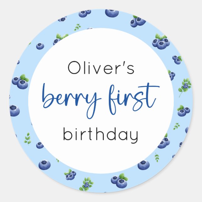 Blueberry 1st Birthday Berry First Classic Round Sticker (Front)