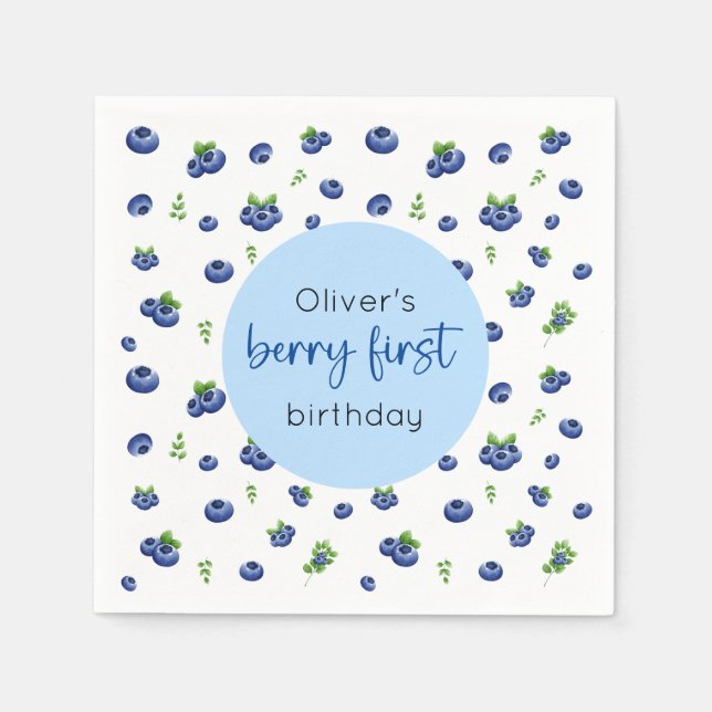 Blueberry 1st Birthday Berry First Napkin (Front)