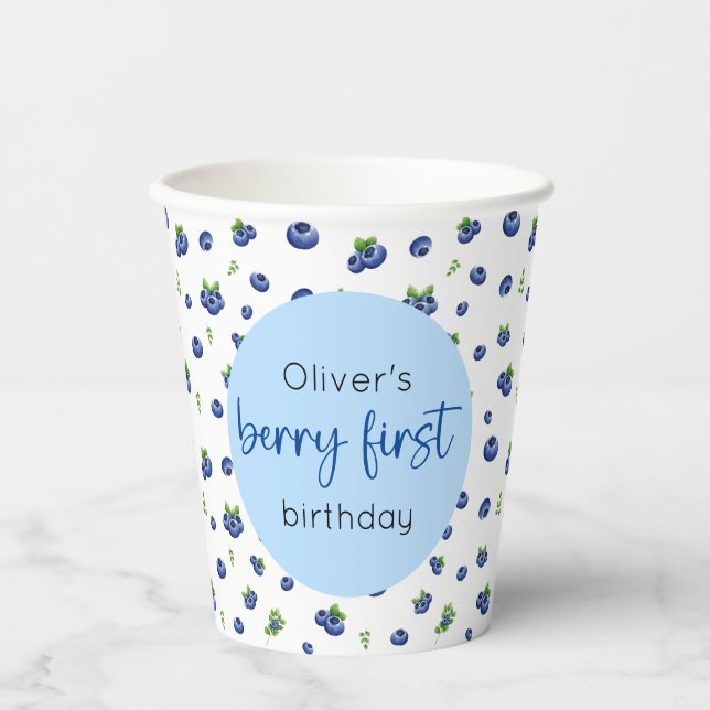 Blueberry 1st Birthday Berry First Paper Cups (Front)