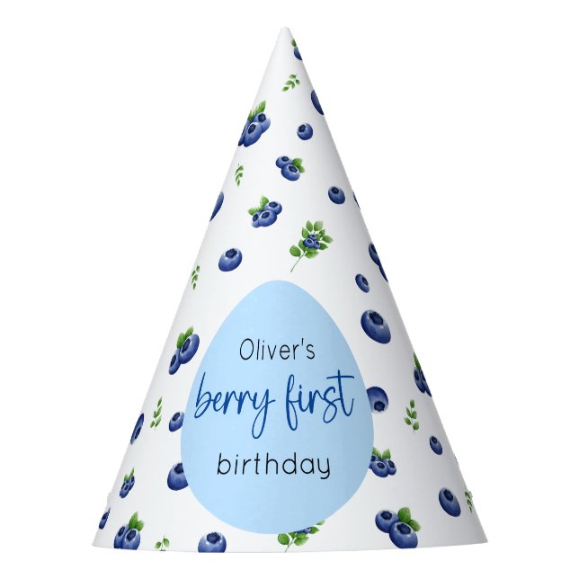 Blueberry 1st Birthday Berry First Party Hat (Front)