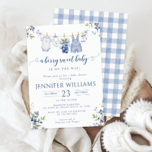 Blueberry a berry sweet baby boy shower invitation