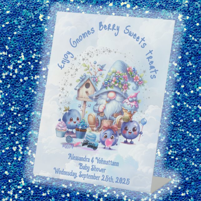 Blueberry and Gnomes Baby Shower  Pedestal Sign (Creator Uploaded)