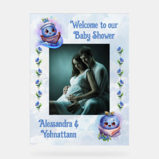 Blueberry Baby Boy Shower Welcome Acrylic Sign