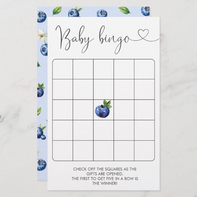 Blueberry  Baby Shower Bingo Game (Front/Back)