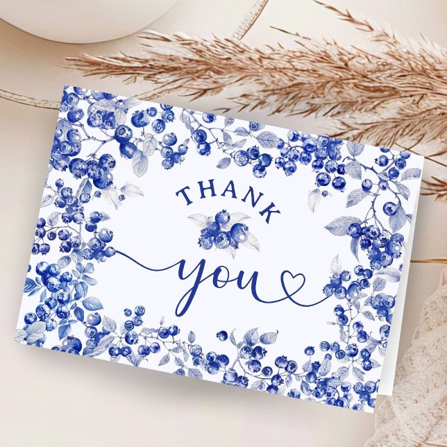 BlueBerry Baby Shower Blue Folded Thank You Cards (Creator Uploaded)