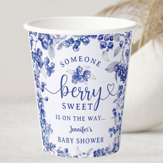 Blueberry Baby Shower Blue Toile De Jouy  Paper Cups (Creator Uploaded)