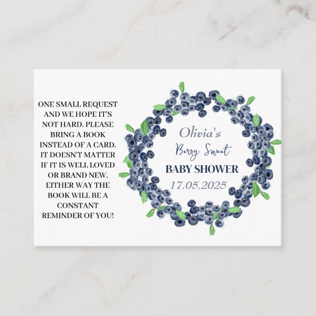 Blueberry Baby shower Books for Baby Request Enclosure Card (Front)
