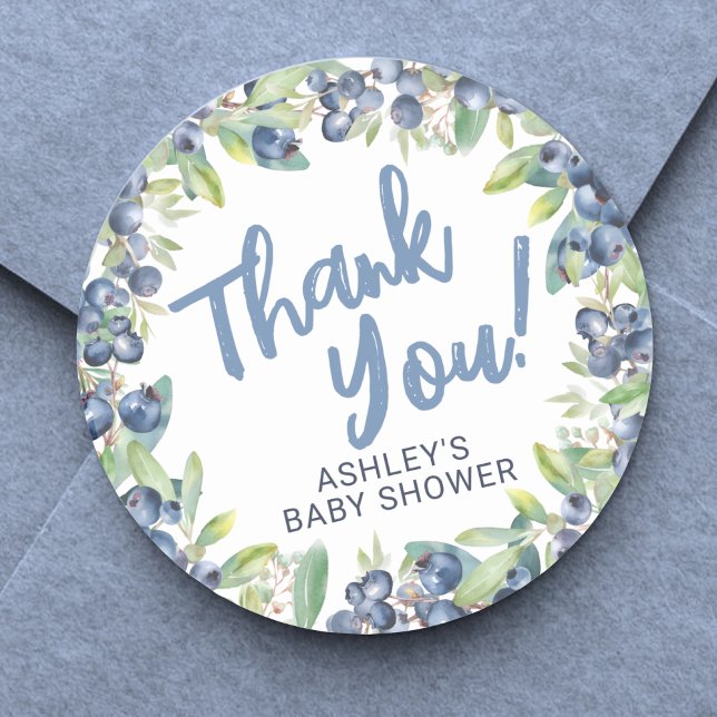 Blueberry Baby Shower Thank You Classic Round Sticker (Blueberry Baby Shower Thank You Classic Round Sticker)