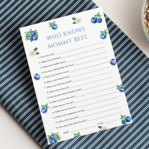 Blueberry Baby Shower Who Knows Mummy Best Game  Invitation