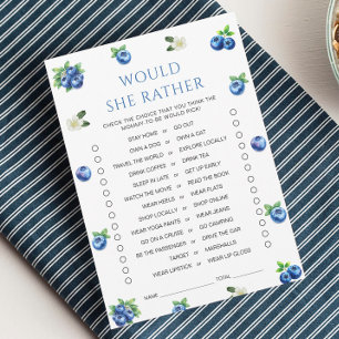 Blueberry Baby Shower Would She Rather Game Card