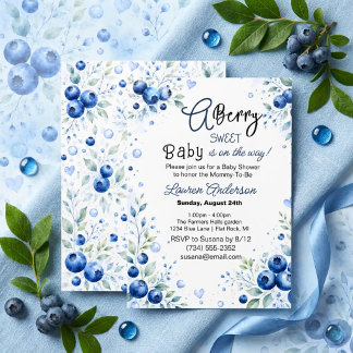 Blueberry baby sweet boy baby shower invitation