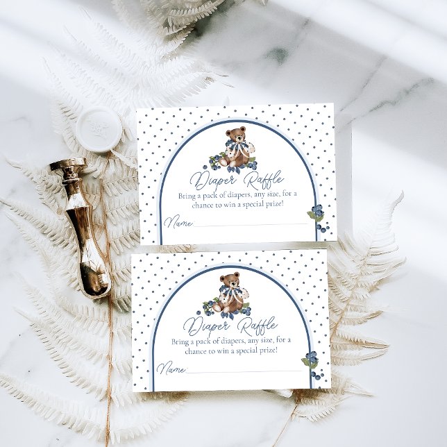 Blueberry Bear Baby Boy Shower Diaper Raffle Enclosure Card (Creator Uploaded)