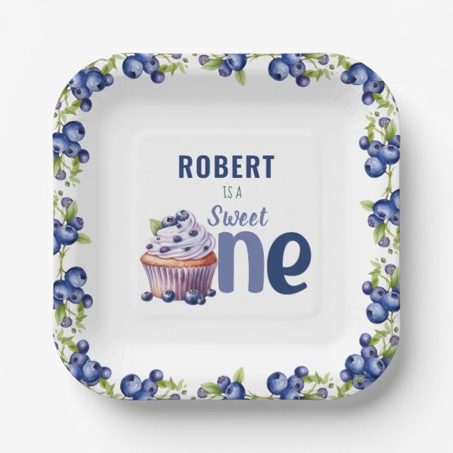 Blueberry Berry First 1st Birthday Paper Plate (Front)