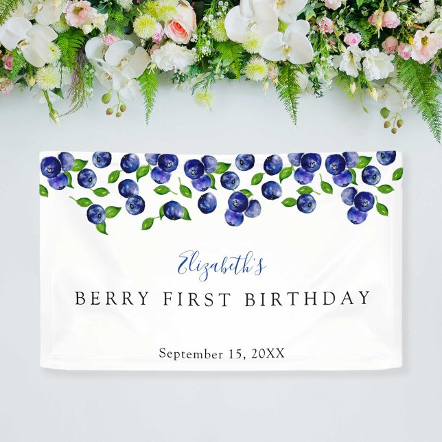 Blueberry Berry First Birthday Background Simple Banner (Creator Uploaded)