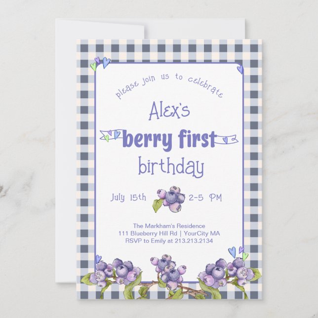 Blueberry Berry First Birthday Invitation (Front)