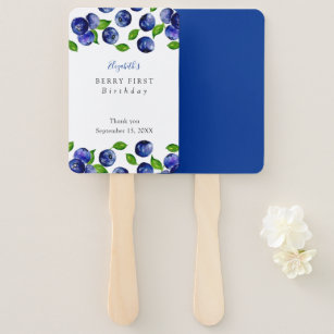 Blueberry Berry First Birthday Watercolor Cute  Hand Fan