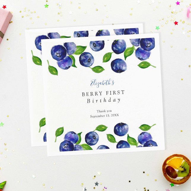 Blueberry Berry First Birthday Watercolor Cute Napkin (Creator Uploaded)