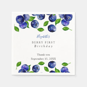 Blueberry Berry First Birthday Watercolor Simple   Napkin