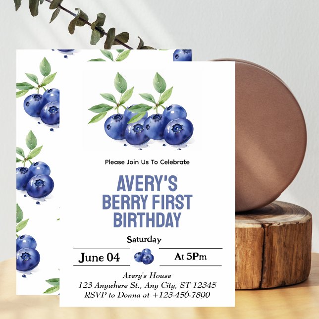 Blueberry Berry First Girl 1st Birthday  Invitation (Creator Uploaded)
